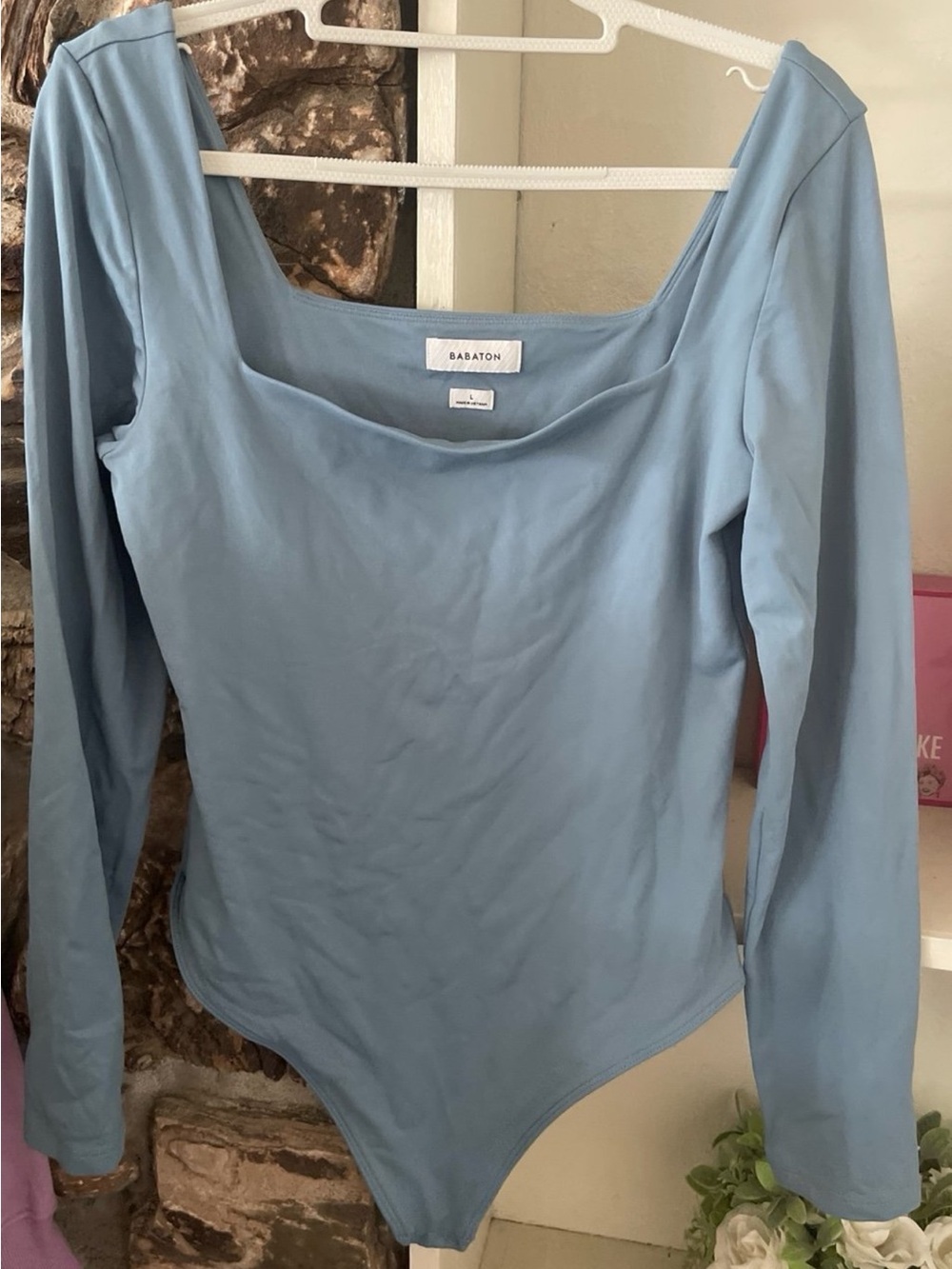 Babaton Sky Blue Long Sleeve Square Neck Bodysuit